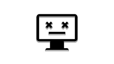 Black Dead monitor icon isolated on white background. 404 error like pc with dead emoji. Fatal error in pc system. 4K Video motion graphic animation.