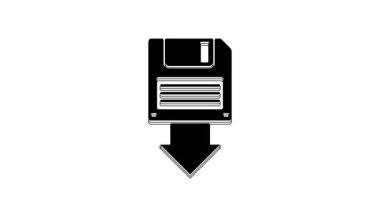 Black Floppy disk backup icon isolated on white background. Diskette sign. 4K Video motion graphic animation.