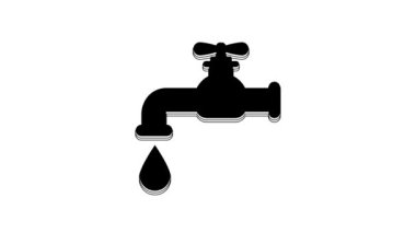 Düşen su damlası ikonu beyaz arka planda izole edilmiş Kara Su musluğu. 4K Video hareketli grafik canlandırması.