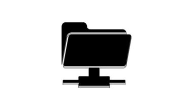 Black FTP folder icon isolated on white background. Software update, transfer protocol, router, teamwork tool management, copy process, info. 4K Video motion graphic animation.