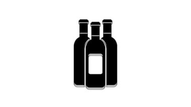 Black Bottles of wine icon isolated on white background. 4K Video motion graphic animation.