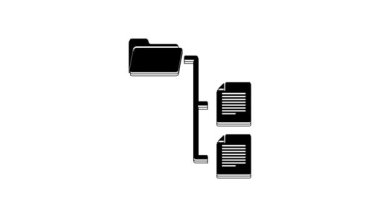 Black Folder tree icon isolated on white background. Computer network file folder organization structure flowchart. 4K Video motion graphic animation.