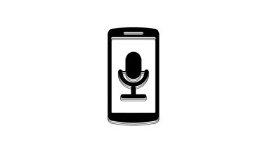 Black Mobile recording icon isolated on white background. Mobile phone with microphone. Voice recorder app smartphone interface. 4K Video motion graphic animation.