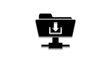 Black FTP folder download icon isolated on white background. Software update, transfer protocol, router, teamwork tool management, copy process. 4K Video motion graphic animation.