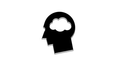 Black Head silhouette with cloud icon isolated on white background. Dreaming sign. 4K Video motion graphic animation.