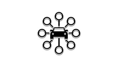 Black Car sharing icon isolated on white background. Carsharing sign. Transport renting service concept. 4K Video motion graphic animation.