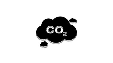 Bulut simgesindeki siyah CO2 emisyonları beyaz arka planda izole edildi. Karbondioksit formülü sembolü, duman kirliliği konsepti, çevre konsepti. 4K Video hareketli grafik canlandırması.