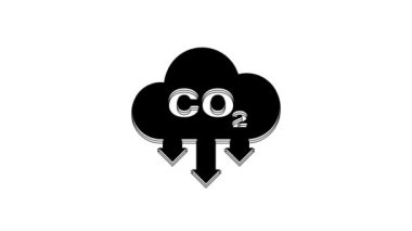 Bulut simgesindeki siyah CO2 emisyonları beyaz arka planda izole edildi. Karbondioksit formülü sembolü, duman kirliliği konsepti, çevre konsepti. 4K Video hareketli grafik canlandırması.