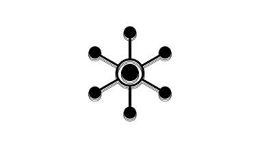 Black Network icon isolated on white background. Global network connection. Global technology or social network. Connecting dots and lines. 4K Video motion graphic animation.