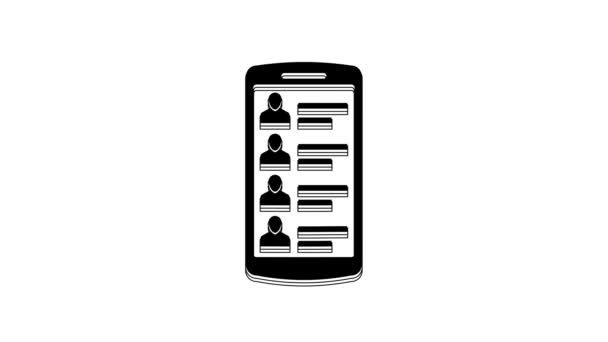 Svart Smartphone Med Kontakter Skärmen Ikon Isolerad Vit Bakgrund Inkommande — Stockvideo