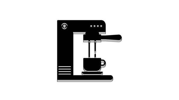 黑色咖啡机和咖啡杯图标在白色背景上隔离 4K视频运动图形动画 — 图库视频影像