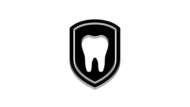 Black Dental Protection Icon Isolated White Background Tooth Shield Logo — стоковое видео