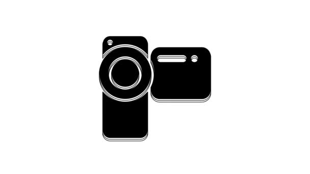 Svart Cinema Kamera Ikon Isolerad Vit Bakgrund Videokamera Filmtecken Filmprojektor — Stockvideo