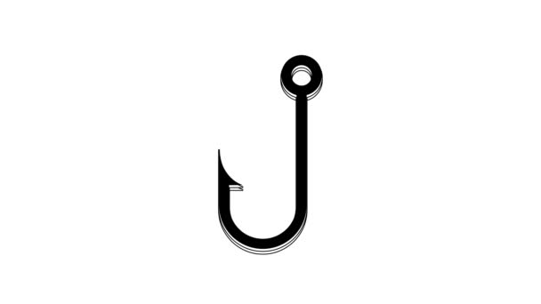 Black Fishing Hook Icon Isolated White Background Video Motion Graphic — Stock Video