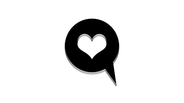 Черное Сердце Речи Пузырь Значок Изолирован Белом Фоне Форма Сердца — стоковое видео