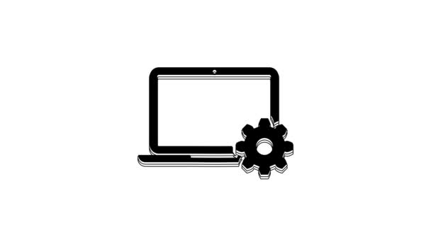 Black Laptop Gear Icon Isolated White Background Adjusting Service Setting — Vídeos de Stock