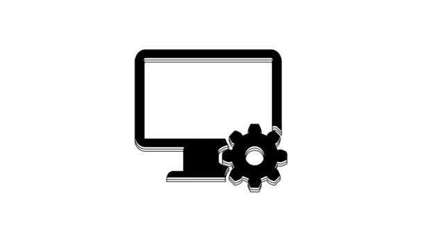 Black Computer Monitor Gear Icon Isolated White Background Adjusting Service — стоковое видео