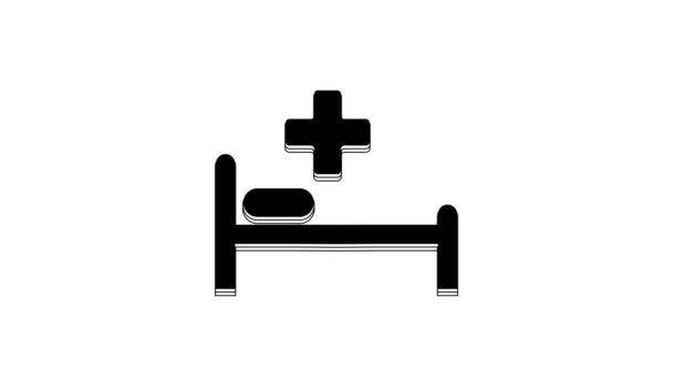 Black Hospital Bed Medical Symbol Emergency Star Life Icon Isolated — Vídeo de stock