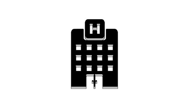Edificio Hospital Médico Negro Con Icono Cruz Aislado Sobre Fondo — Vídeo de stock