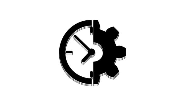 Black Clock Gear Icon Isolated White Background Time Management Symbol — ストック動画