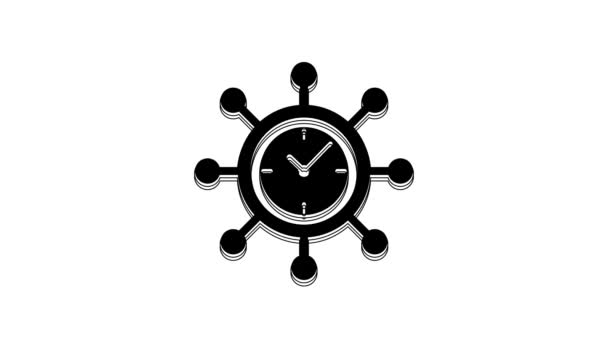 Black Clock Gear Icon Isolated White Background Time Management Symbol — ストック動画