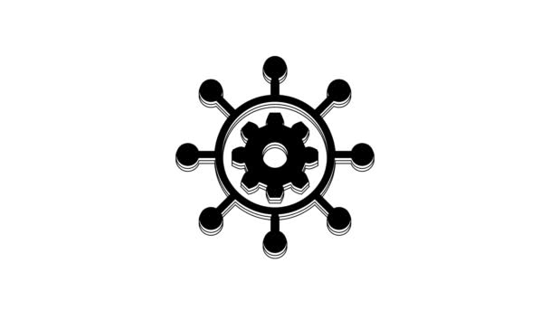 Black Project Management Icon Isolated White Background Hub Spokes Gear — Stock Video
