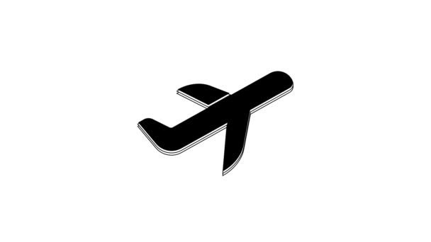 Black Plane Symbol Isoliert Auf Weißem Hintergrund Fliegende Flugzeug Ikone — Stockvideo