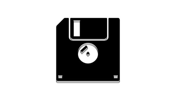 用于计算机数据存储图标的黑色软盘 在白色背景上隔离 软磁盘的标志 4K视频运动图形动画 — 图库视频影像