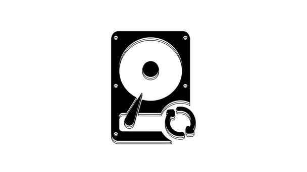 Black Hard Disk Drive Hdd Sync Refresh Icon Isolated White — Stock Video