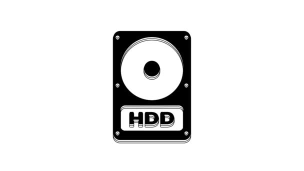 Ícone Hdd Unidade Disco Rígido Preto Isolado Fundo Branco Animação — Vídeo de Stock