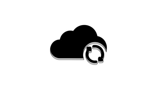Black Cloud Sync Refresh Icon Isolated White Background Cloud Arrows — ストック動画