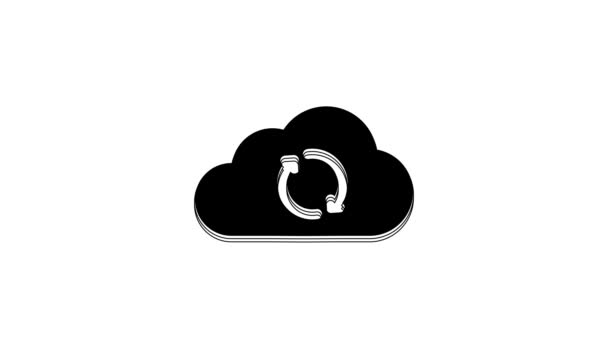 Black Cloud Sync Refresh Icon Isolated White Background Cloud Arrows — Stok video