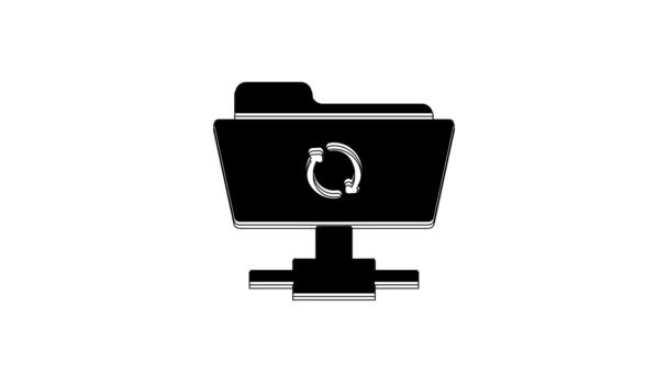 Schwarzes Ftp Sync Aktualisierungssymbol Isoliert Auf Weißem Hintergrund Softwareupdate Übertragungsprotokoll — Stockvideo
