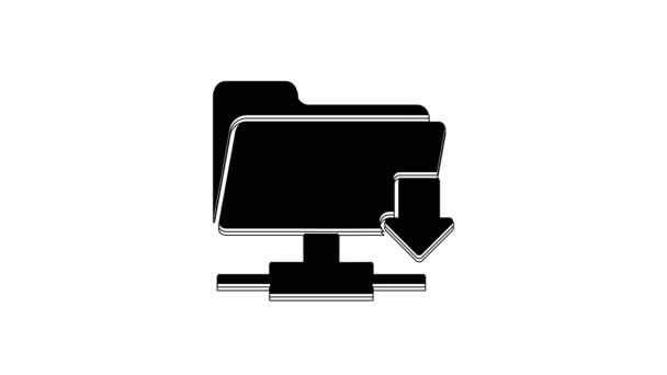 Czarny Folder Ftp Pobierz Ikonę Izolowaną Białym Tle Aktualizacja Oprogramowania — Wideo stockowe