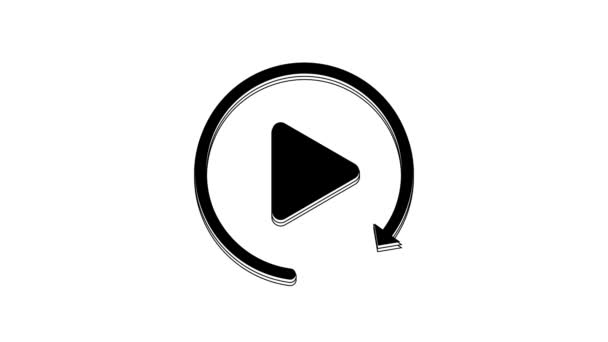 Black Video Play Button Simple Replay Icon Isolated White Background — Vídeo de Stock