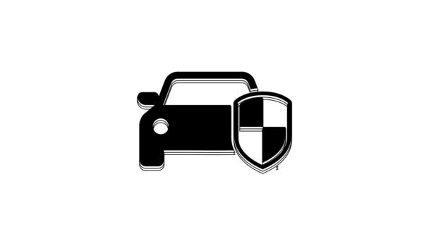 Black Car Protection Insurance Icon Isolated White Background Protect Car — 图库视频影像