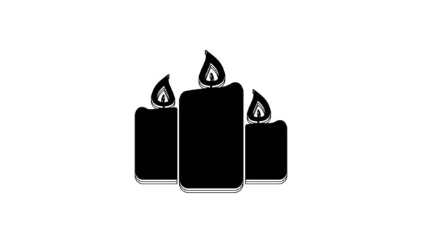 Black Burning Candles Icon Isolated White Background Old Fashioned Lit — Video Stock