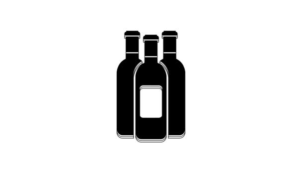 Zwarte Flessen Wijn Pictogram Geïsoleerd Witte Achtergrond Video Motion Grafische — Stockvideo