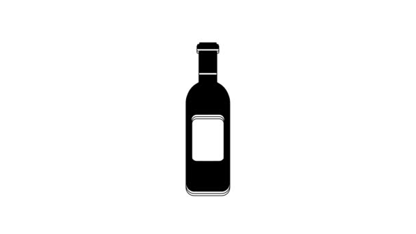 Icono Botella Vino Negro Aislado Sobre Fondo Blanco Animación Gráfica — Vídeos de Stock