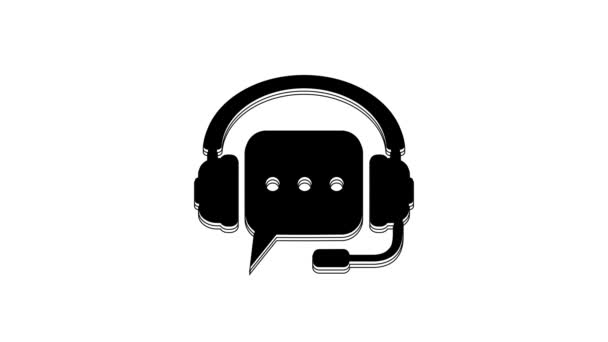Black Headphones Speech Bubble Icon Isolated White Background Support Customer — Video Stock