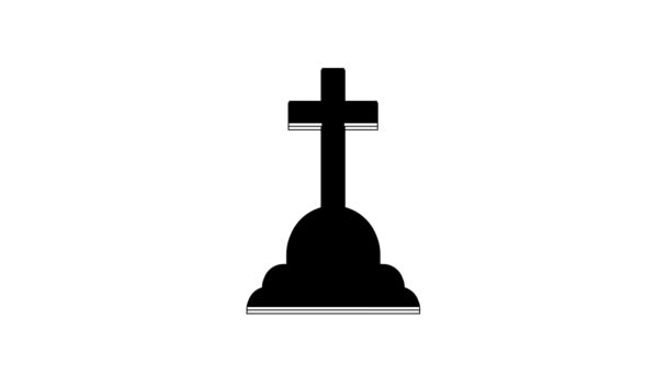 Schwarzer Grabstein Mit Kreuzsymbol Auf Weißem Hintergrund Grab Symbol Video — Stockvideo