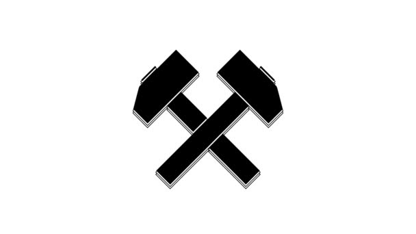 Black Icona Due Martelli Incrociati Isolata Sfondo Bianco Strumento Riparazione — Video Stock