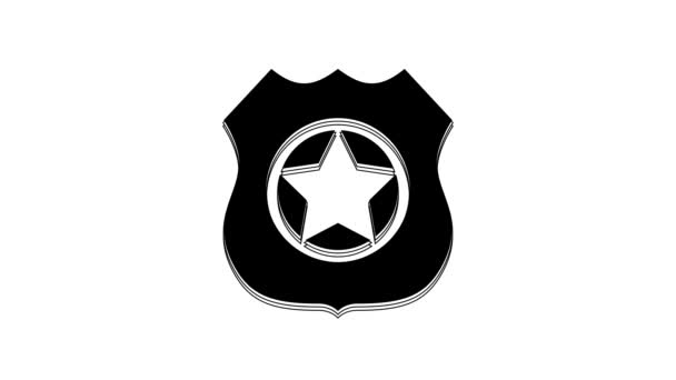 Icona Del Distintivo Della Polizia Nera Isolata Sfondo Bianco Sceriffo — Video Stock