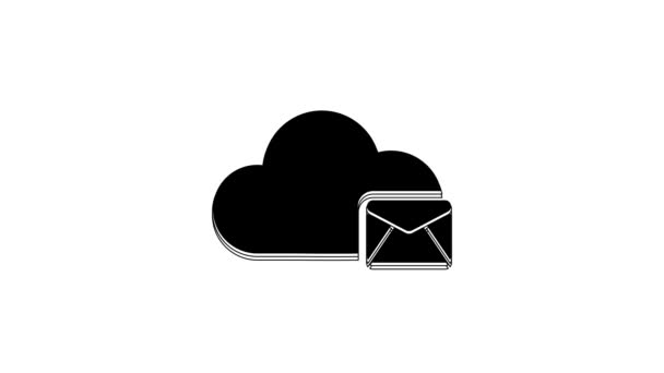 Black Cloud Mail Server Icoon Geïsoleerd Witte Achtergrond Cloud Server — Stockvideo
