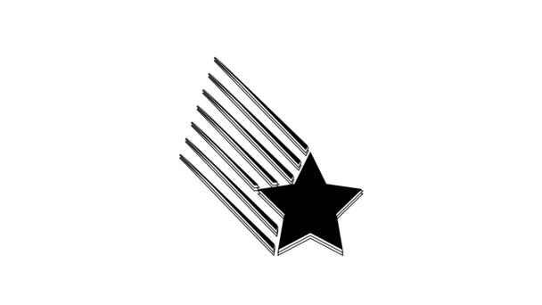Иконка Черной Падающей Звезды Выделена Белом Фоне Падающая Звезда Звездным — стоковое видео