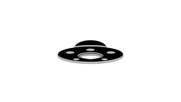 Μαύρο Ufo Ιπτάμενο Διαστημόπλοιο Εικονίδιο Απομονώνονται Λευκό Φόντο Ιπτάμενος Δίσκος — Αρχείο Βίντεο