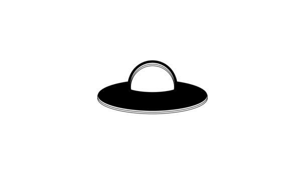 白い背景に隔離された黒いUfo飛行宇宙船のアイコン 空飛ぶ円盤 宇宙船だ 未来的な未知の飛行物体 4Kビデオモーショングラフィックアニメーション — ストック動画