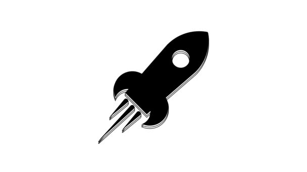 Nave Black Rocket Con Icona Del Fuoco Isolata Sfondo Bianco — Video Stock