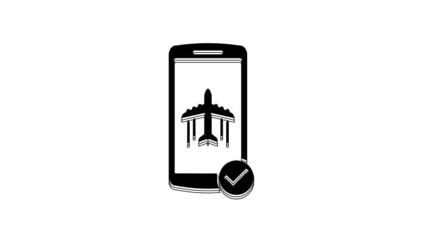 Black Flight Mode Mobile Phone Icon Isolated White Background Airplane — Stock video