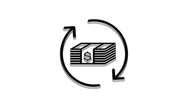 Black Refund Money Icon Isolated White Background Financial Services Cash — Vídeo de stock